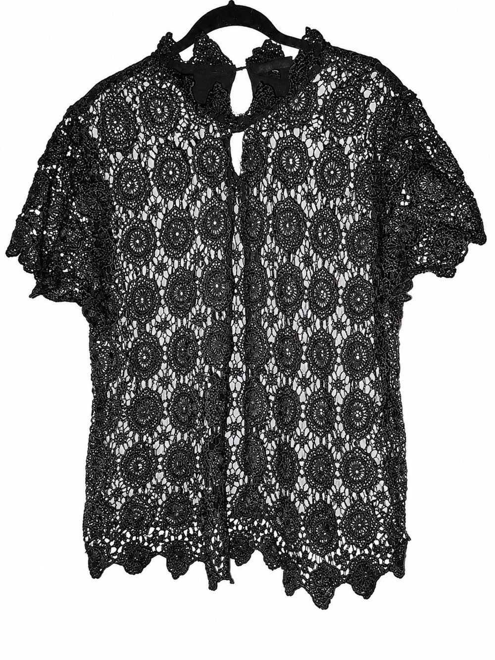 Black Lace Crochet Overlay Blouse – Sheer Back Panel